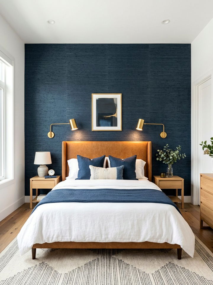 Dark Blue Textured Accent Wall - 30 bedroom focal point ideas