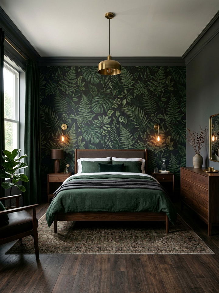 Dark Botanical Wallpaper - 30 bedroom accent wall wallpapers