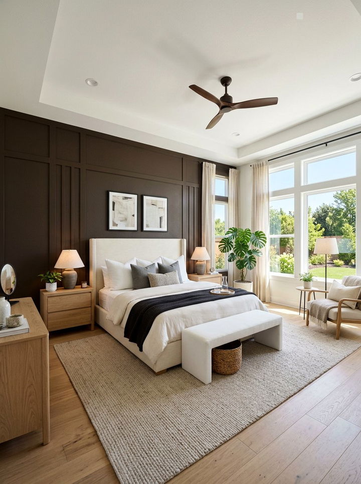 Dark Brown Accent Wall - 30 warm brown bedroom ideas