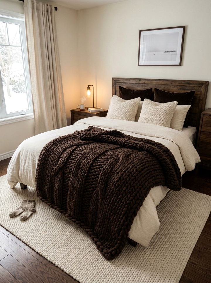 Dark Brown Chunky Knit Blanket - 30 bedroom knit blankets