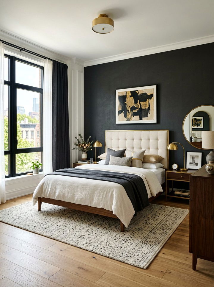 Dark Charcoal Gray Accent Wall - 30 gray bedroom ideas