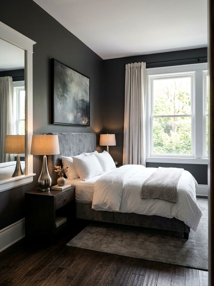 Dark Charcoal Moody Bedroom - 30 unisex bedroom ideas