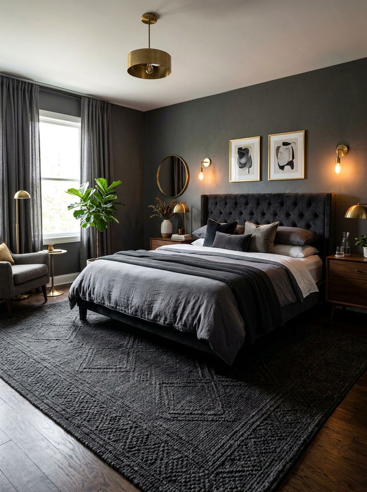 Dark Charcoal Rug - 30 bedroom rug ideas