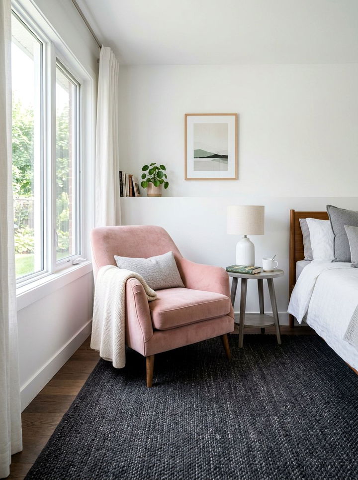 Dark Charcoal Rug Pink Armchair - 30 charcoal and blush bedroom ideas