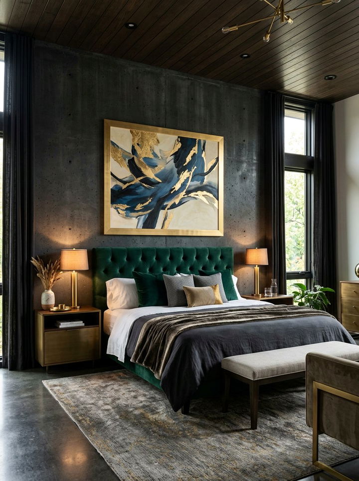 Dark Concrete Accent Wall Bedroom - 30 concrete wall bedroom ideas