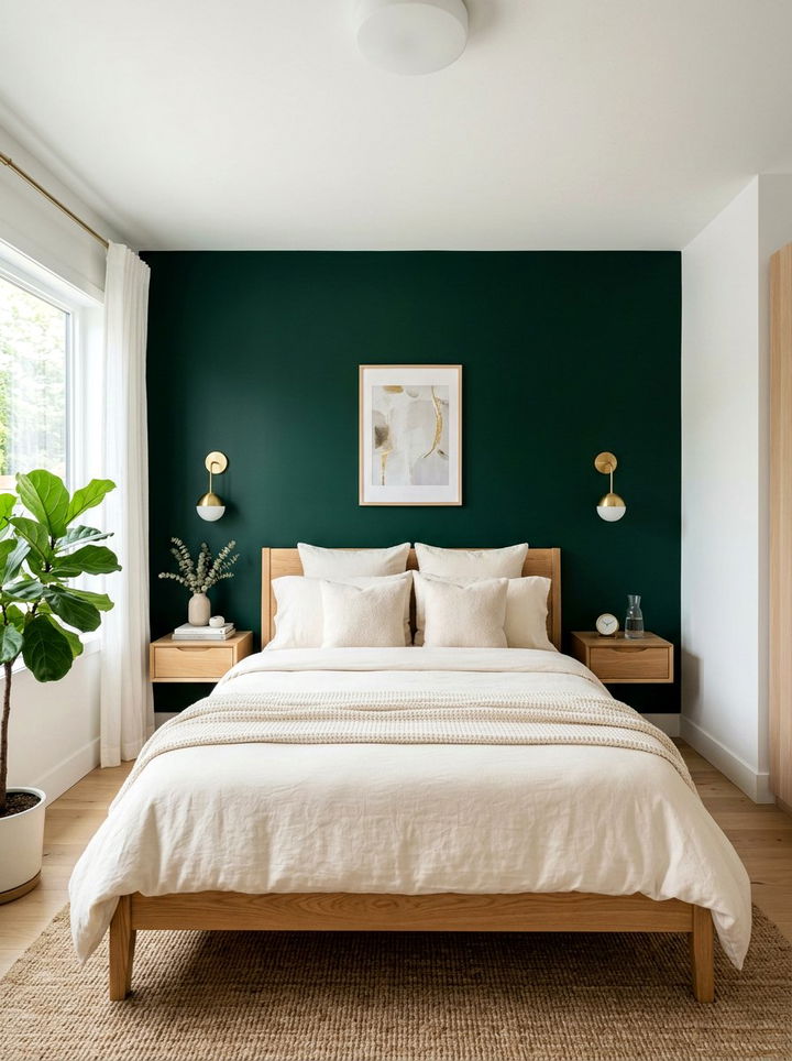 Dark Emerald Accent Wall - 30 emerald bedroom ideas