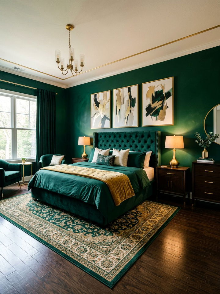 Dark Emerald Green Walls Gold Accents - 30 green and gold bedroom color combo