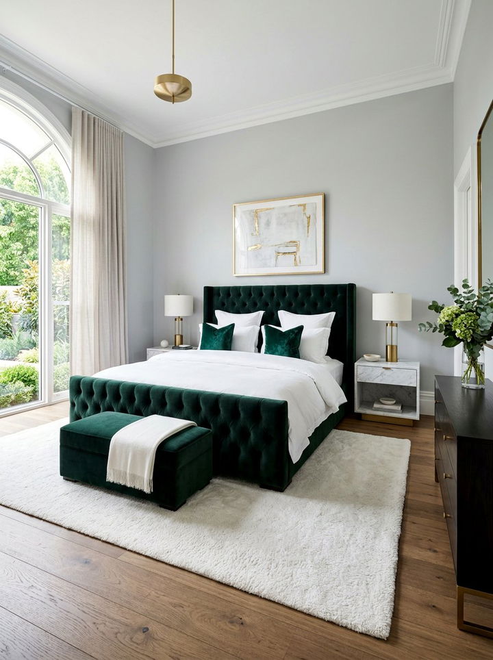 Dark Emerald Velvet Bed Decor - 30 emerald bedroom decor ideas