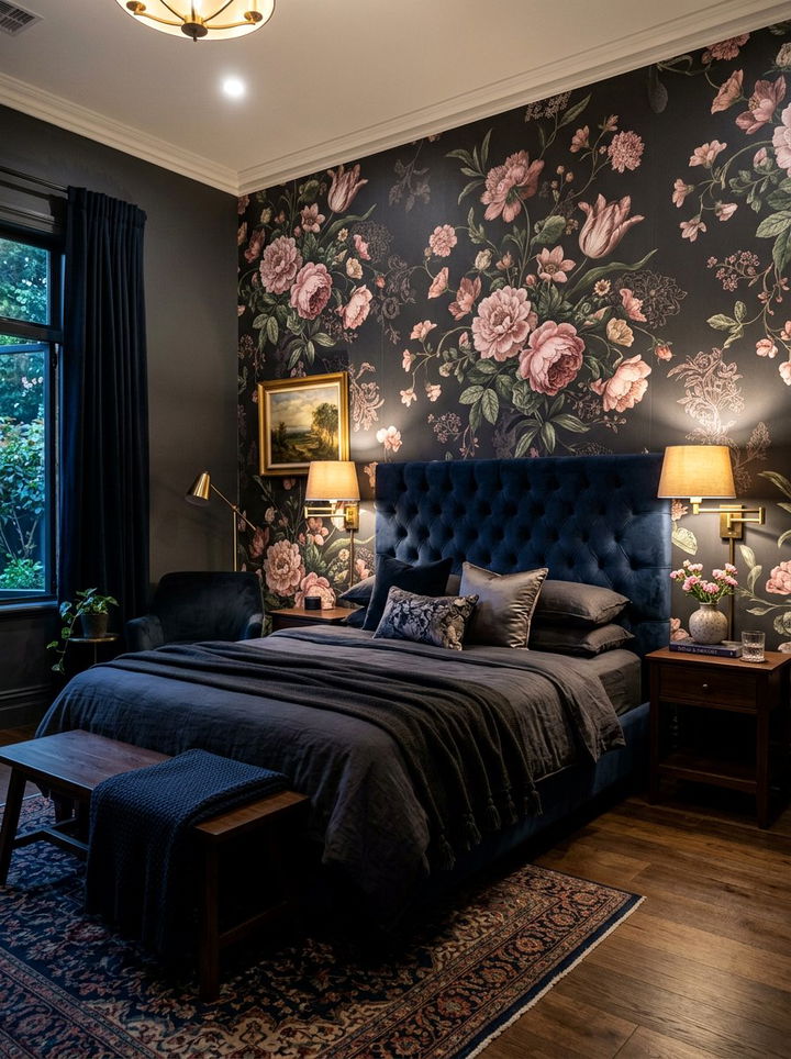 Dark Floral Accent Wall - 30 bedroom removable wallpapers