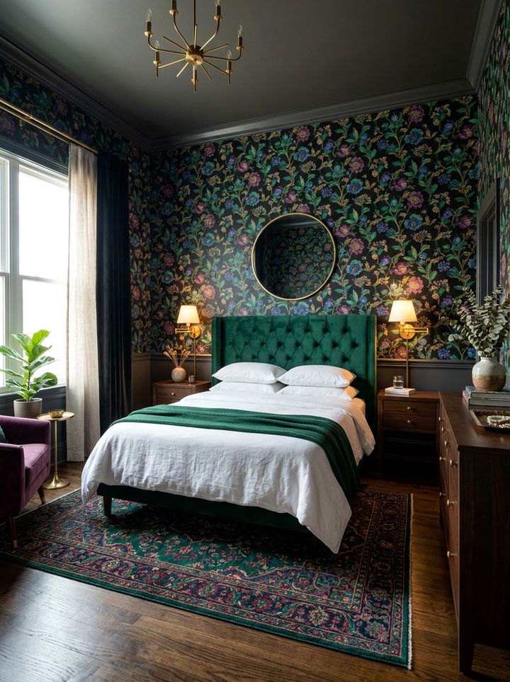 Dark Floral Jewel Tone Bedroom - 30 jewel toned bedroom ideas