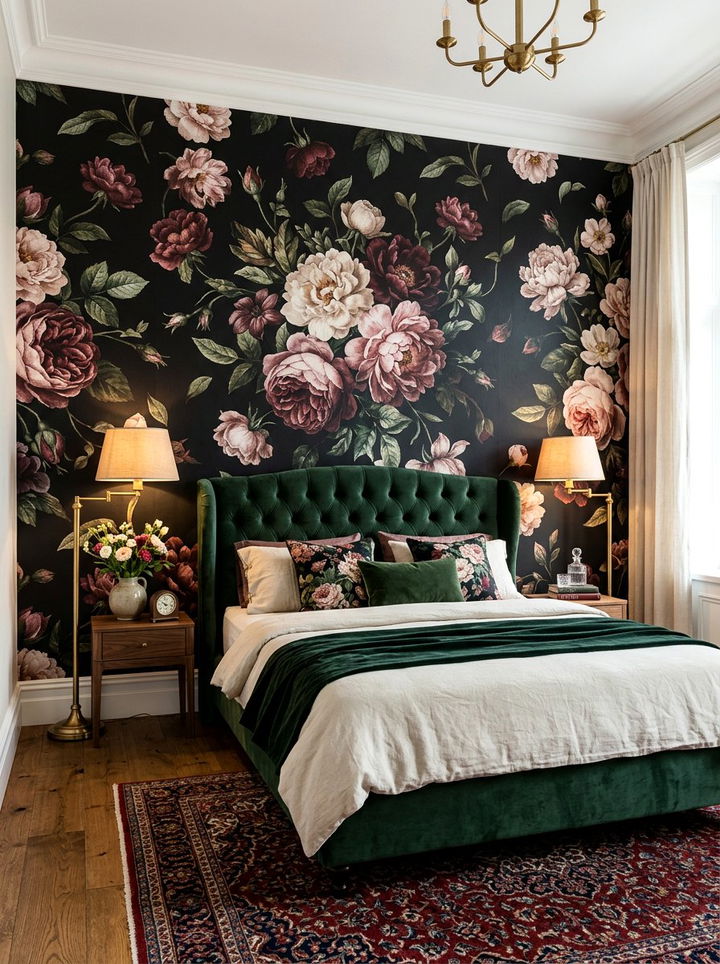 Dark Floral Wallpaper - 30 dramatic bedroom ideas