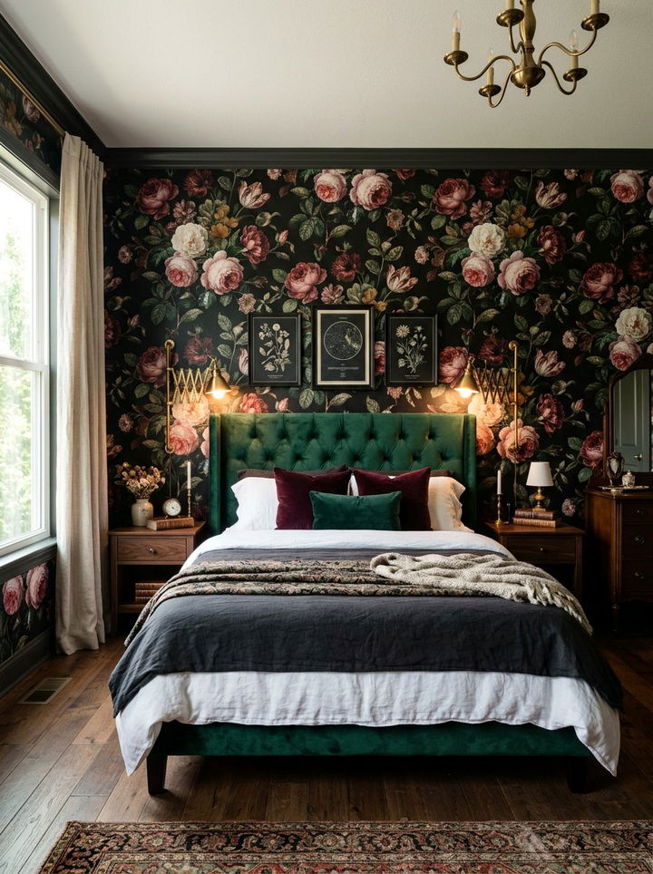 Dark Floral Wallpaper Bedroom - 30 dark academia bedroom ideas