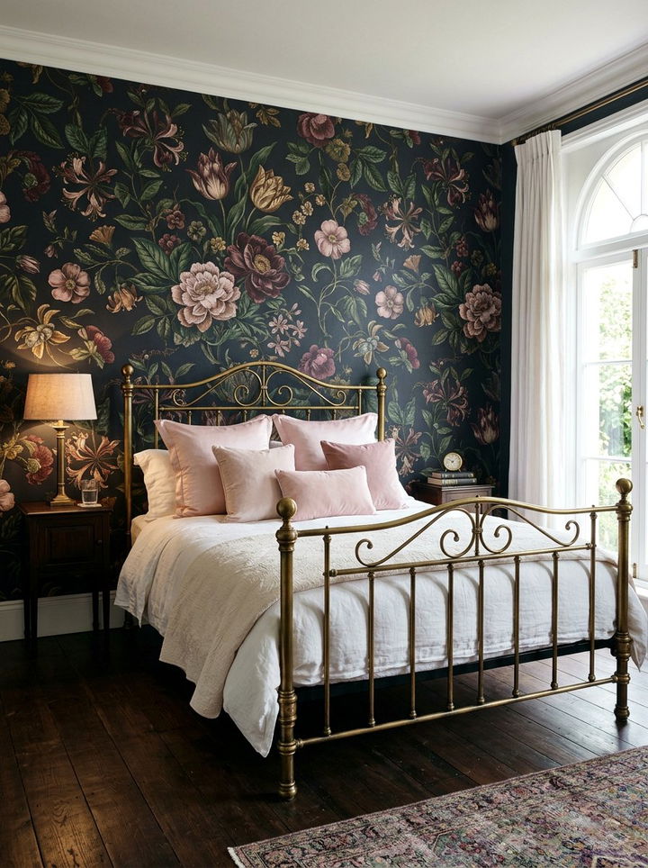 Dark Floral Wallpaper Wall - 30 dark bedroom accent wall ideas