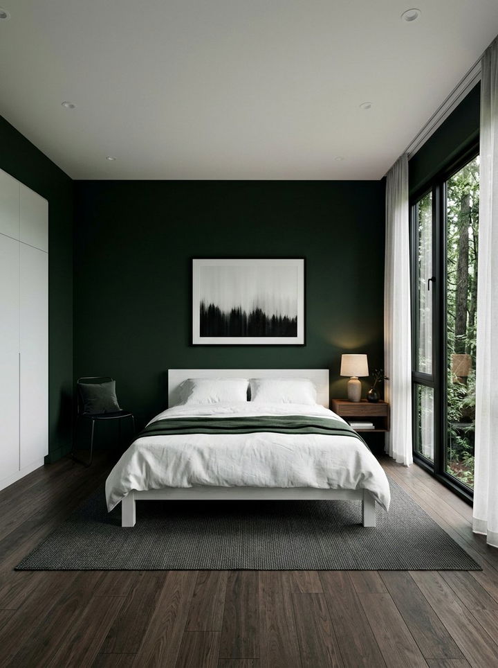 Dark Forest Minimalist Bedroom - 30 green bedroom ideas