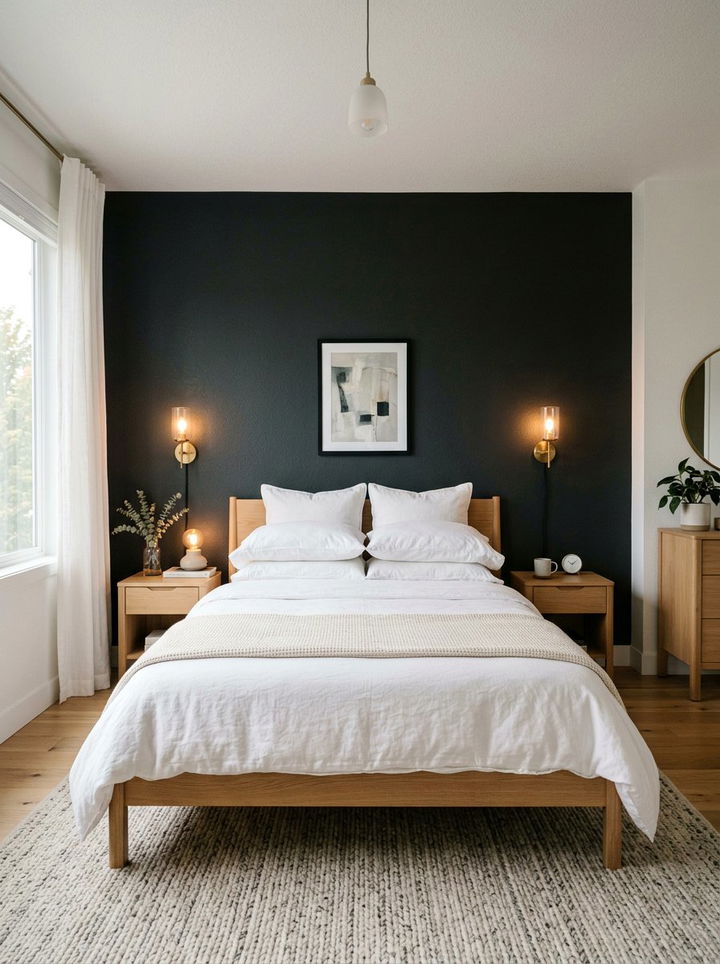 Dark Gray Accent Wall - 30 rustic gray bedroom ideas