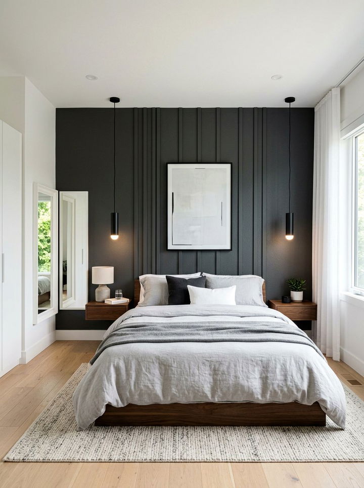Dark Gray Accent Wall - 30 warm gray bedroom ideas