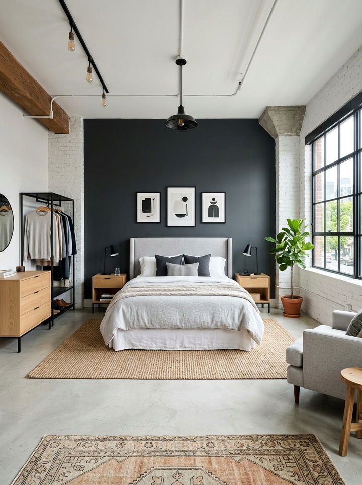 Dark Gray Accent Wall - 30 industrial gray bedroom ideas