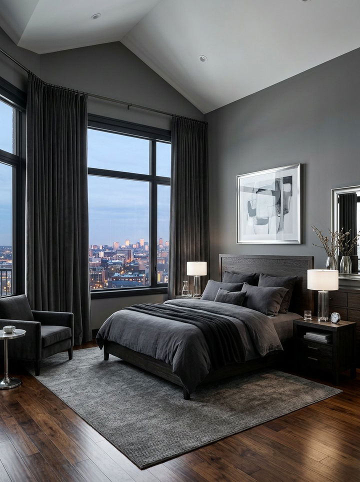 Dark Gray Blackout Curtain - 30 gray bedroom accessories ideas