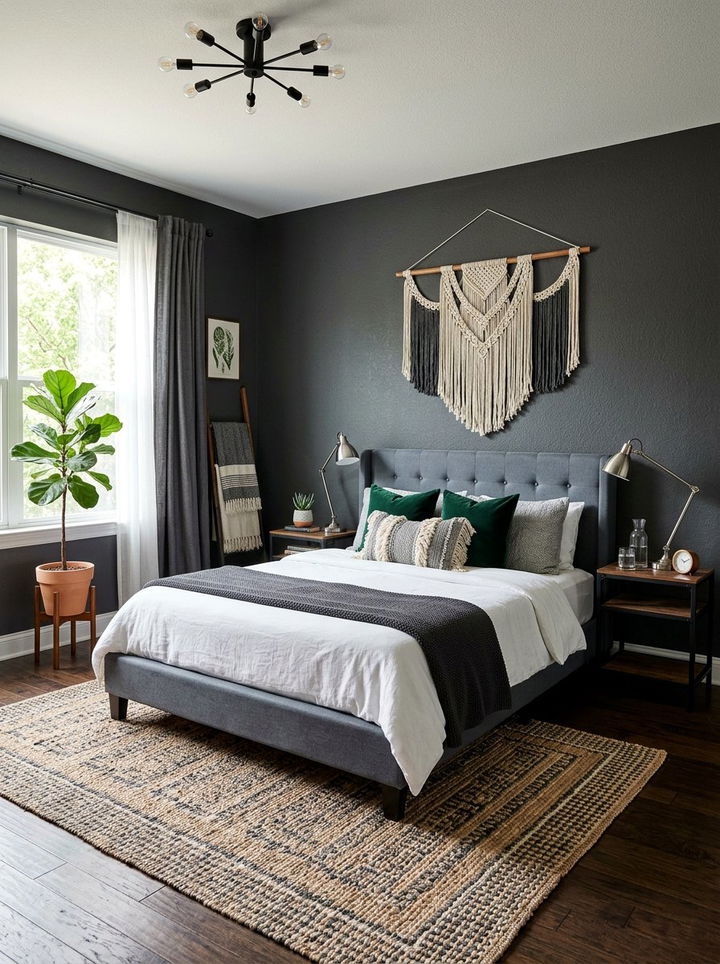 Dark Gray Boho Bedroom - 30 bohemian gray bedroom ideas