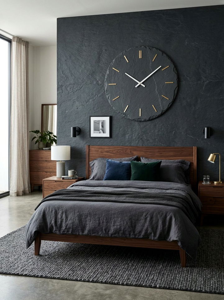 Dark Gray Slate Wall Clock - 30 bedroom wall clocks