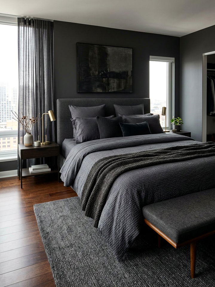 Dark Gray Textured Bedding - 30 bedroom gray bedding ideas