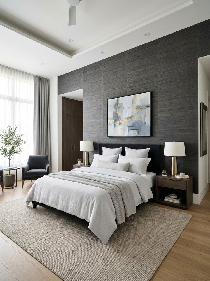 Dark Gray Textured Wallpaper Bedroom - 30 modern gray bedroom ideas