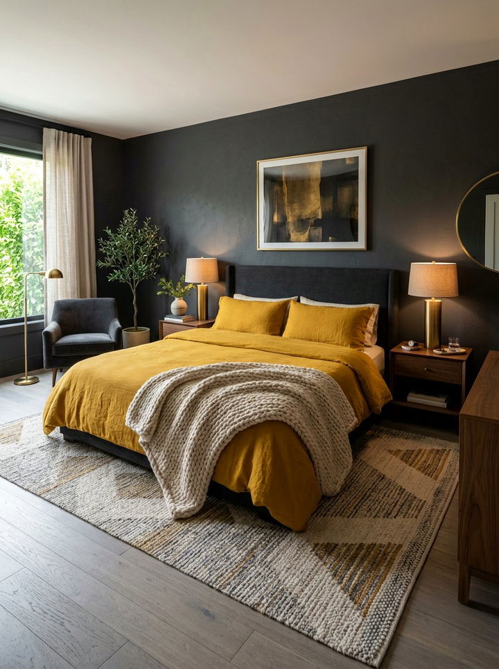 Dark Gray Walls Mustard Bedding - 30 mustard and gray bedroom ideas