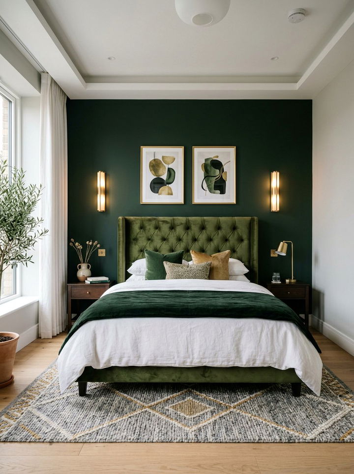 Dark Green Accent Wall - 30 bedroom green walls