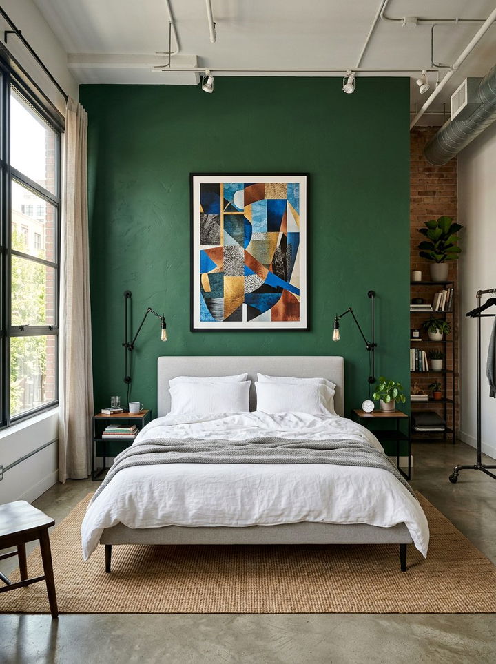 Dark Green Accent Wall - 30 cool green bedroom ideas