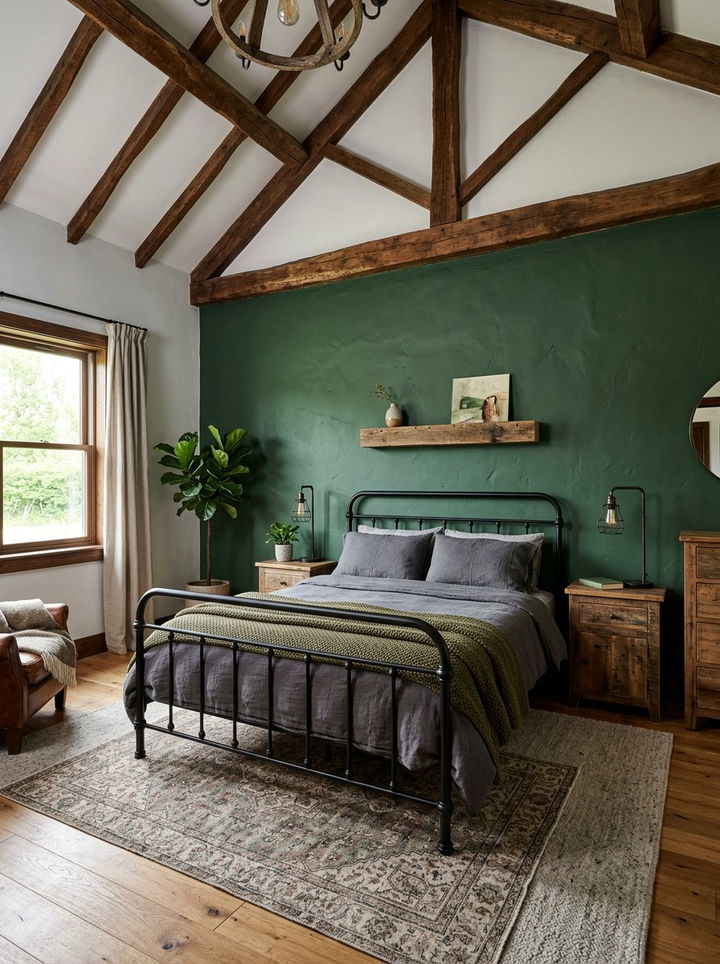 Dark Green Accent Wall - 30 industrial green bedroom ideas