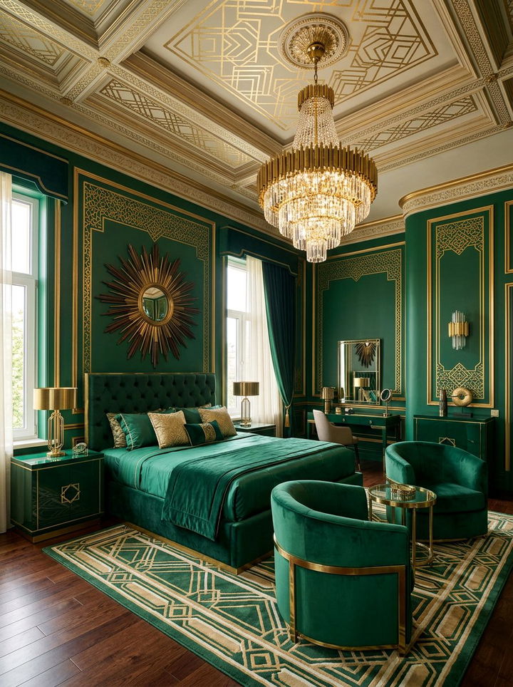 Dark Green Art Deco Bedroom - 30 dark green bedroom ideas