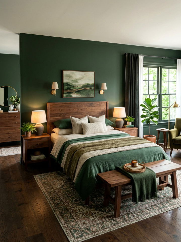 Dark Green Bedroom With Wood Furniture - 30 dark green bedroom ideas