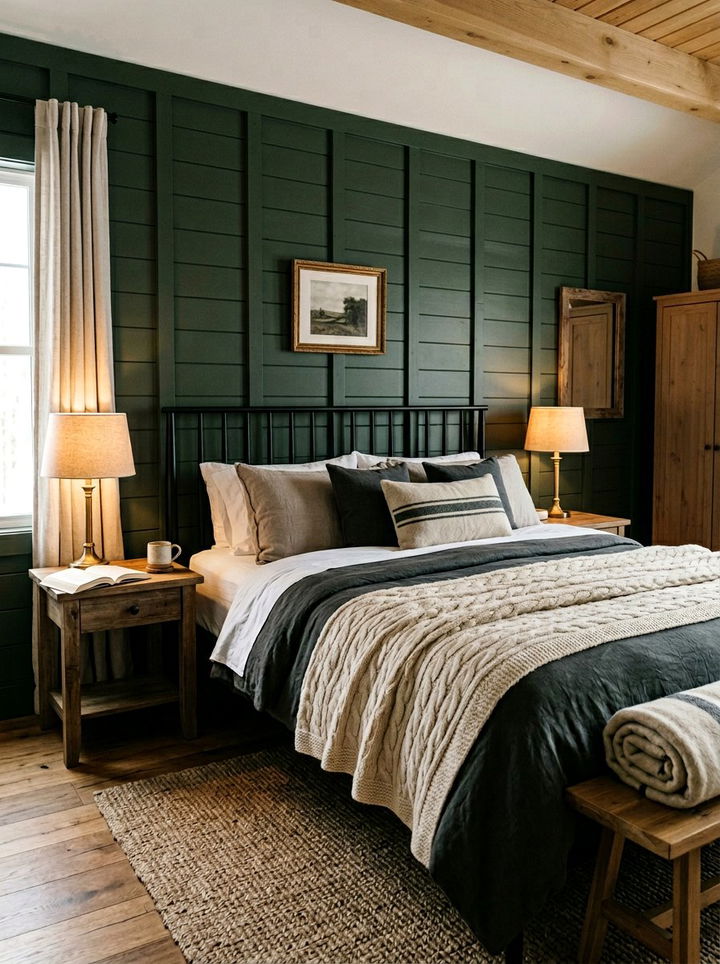 Dark Green Board And Batten Black Frame - 30 forest green and black bedroom ideas