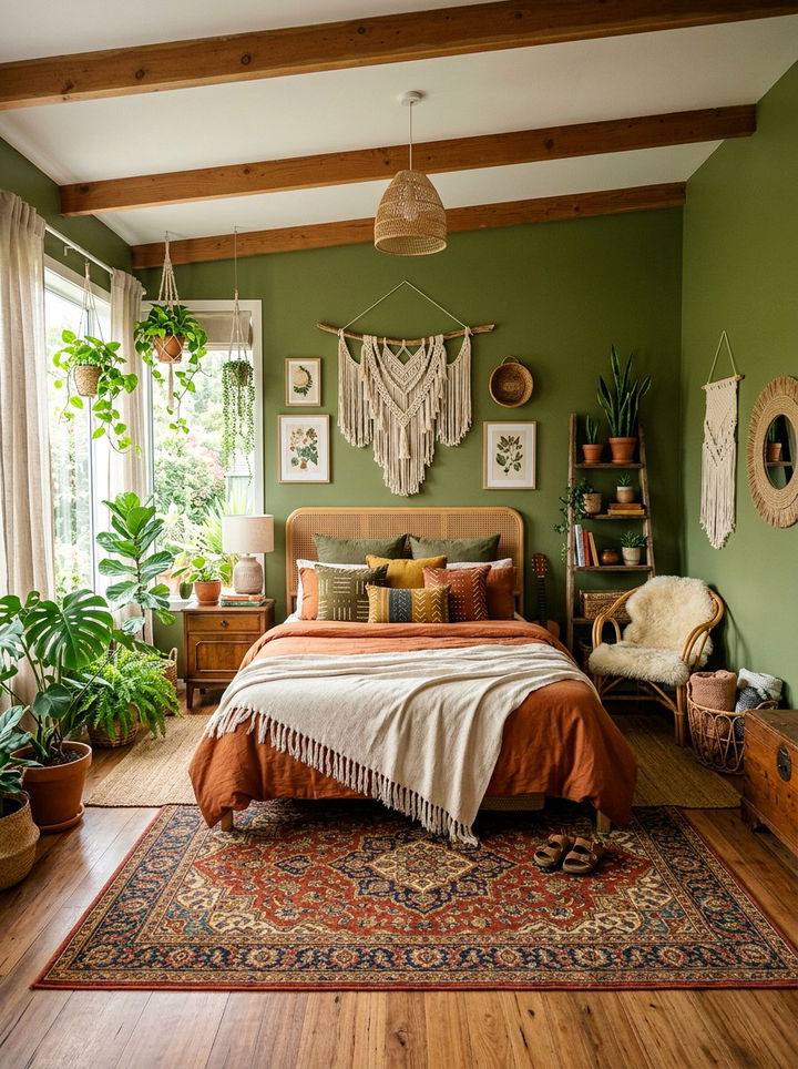 Dark Green Boho Bedroom - 30 dark green bedroom ideas