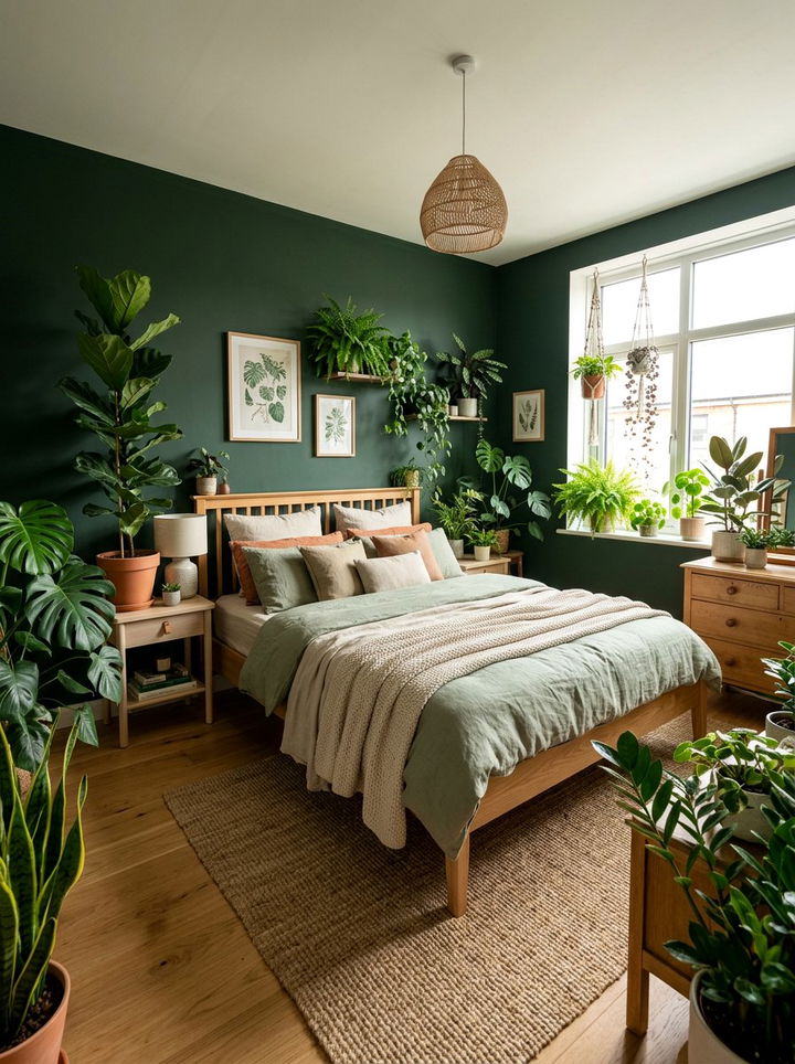 Dark Green Botanical Bedroom - 30 dark green bedroom ideas