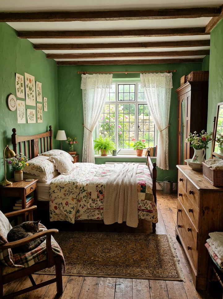 Dark Green Cottagecore Bedroom - 30 dark green bedroom ideas