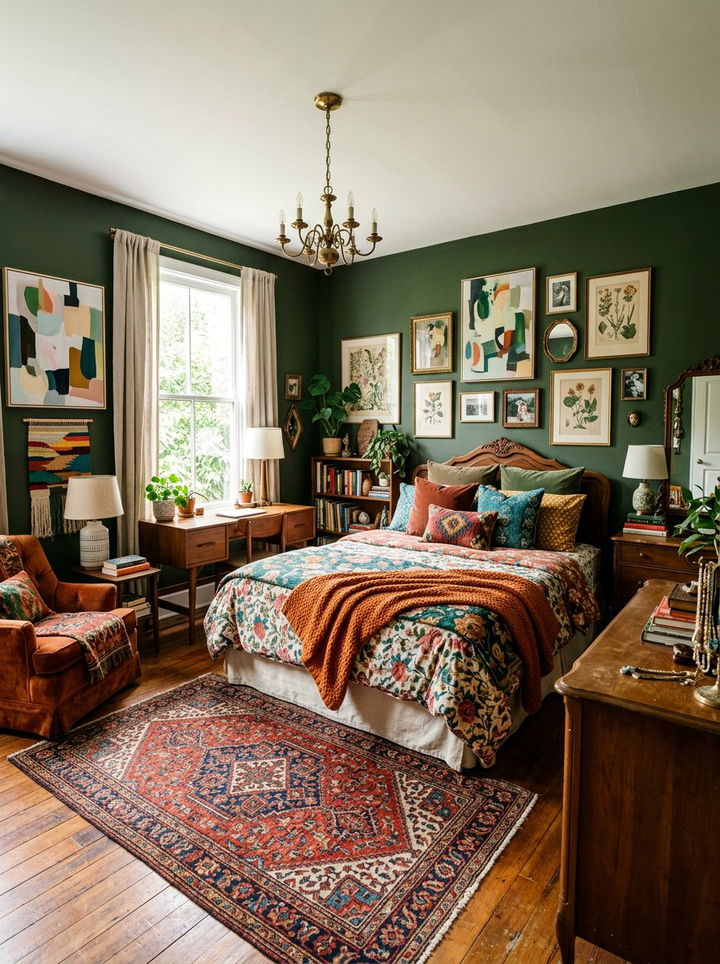 Dark Green Eclectic Bedroom - 30 dark green bedroom ideas