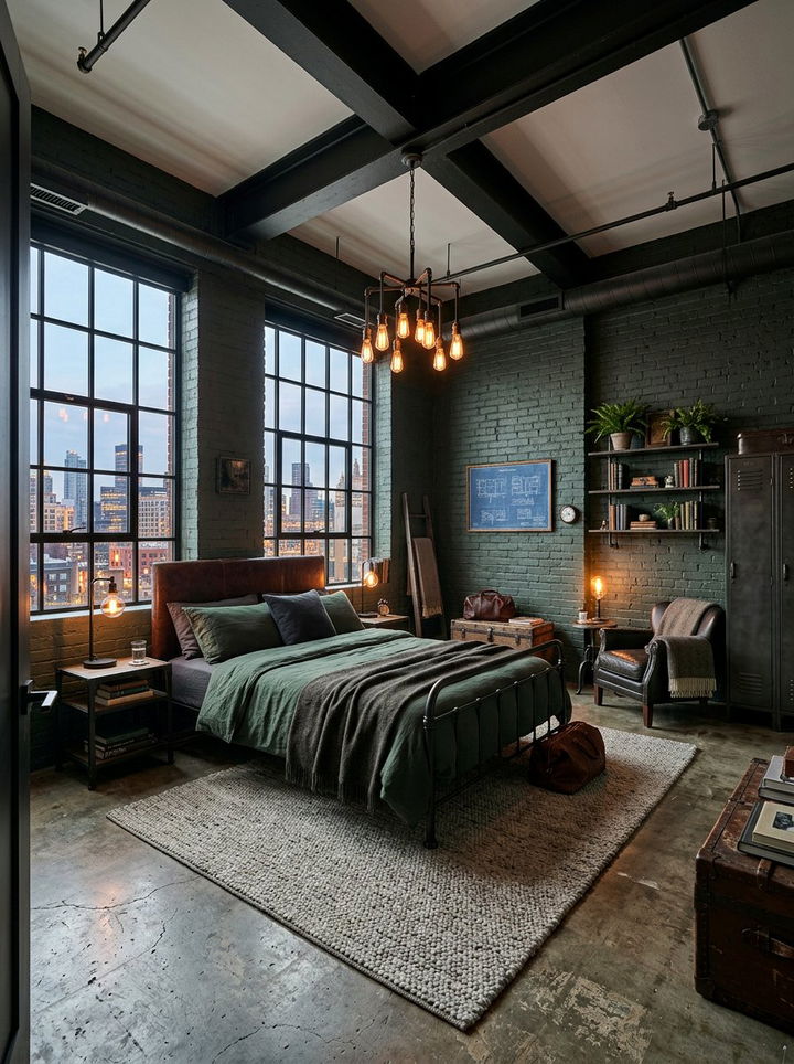 Dark Green Industrial Bedroom - 30 dark green bedroom ideas