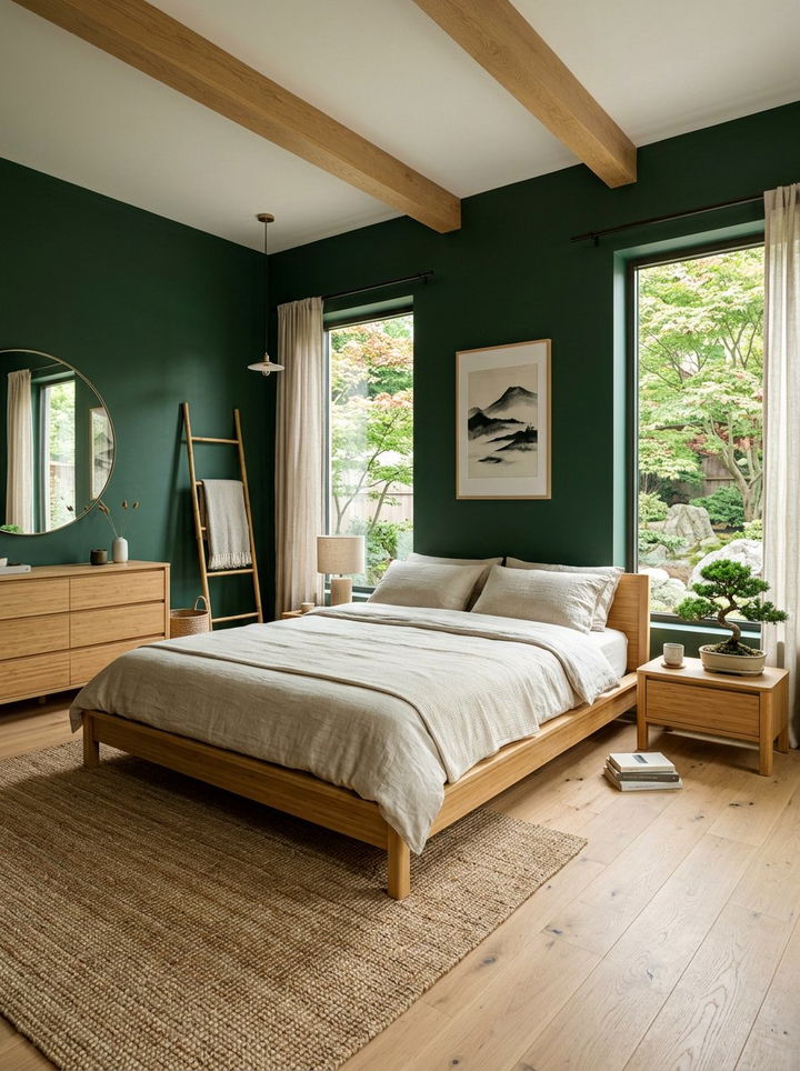 Dark Green Japandi Bedroom - 30 dark green bedroom ideas