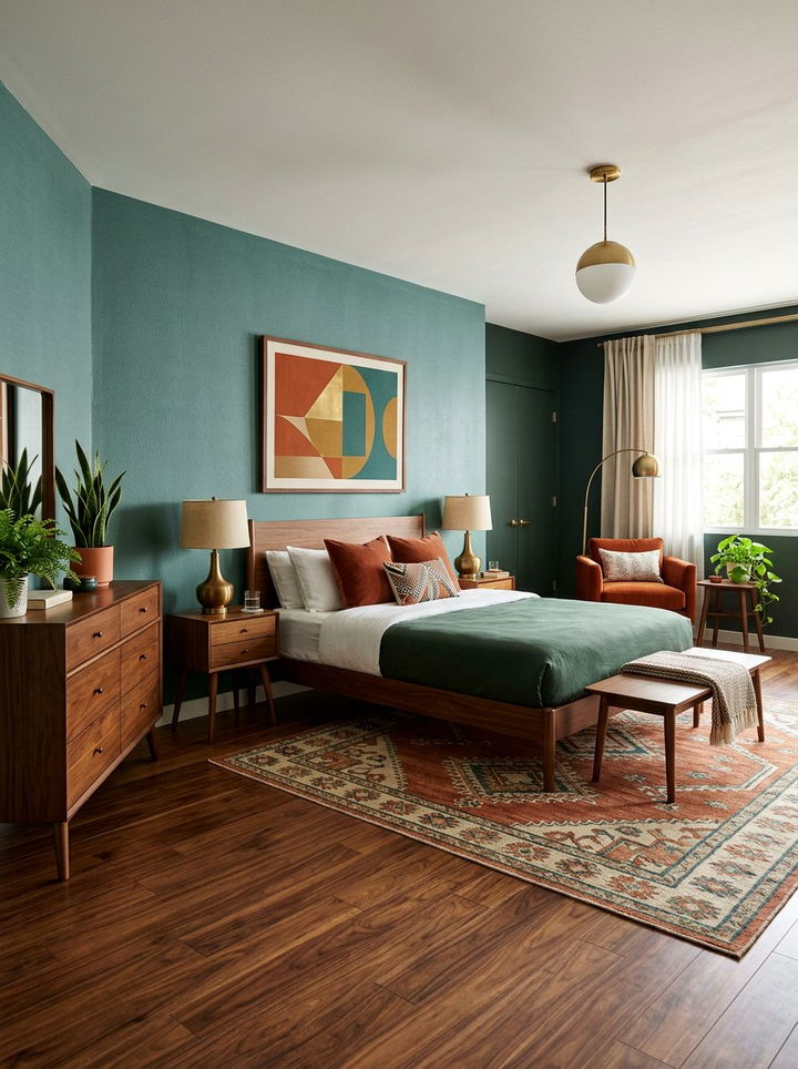 Dark Green Mid Century Modern Bedroom - 30 dark green bedroom ideas