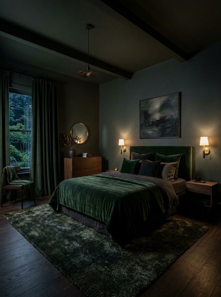 Dark Green Moody Bedroom - 30 green bedroom ideas