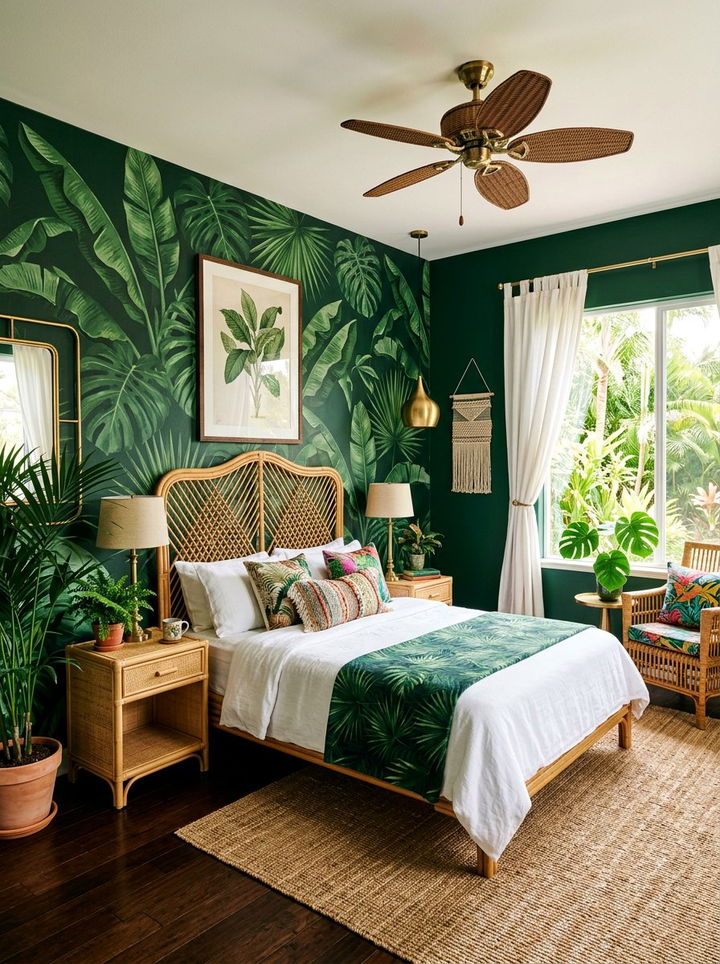 Dark Green Tropical Bedroom - 30 dark green bedroom ideas