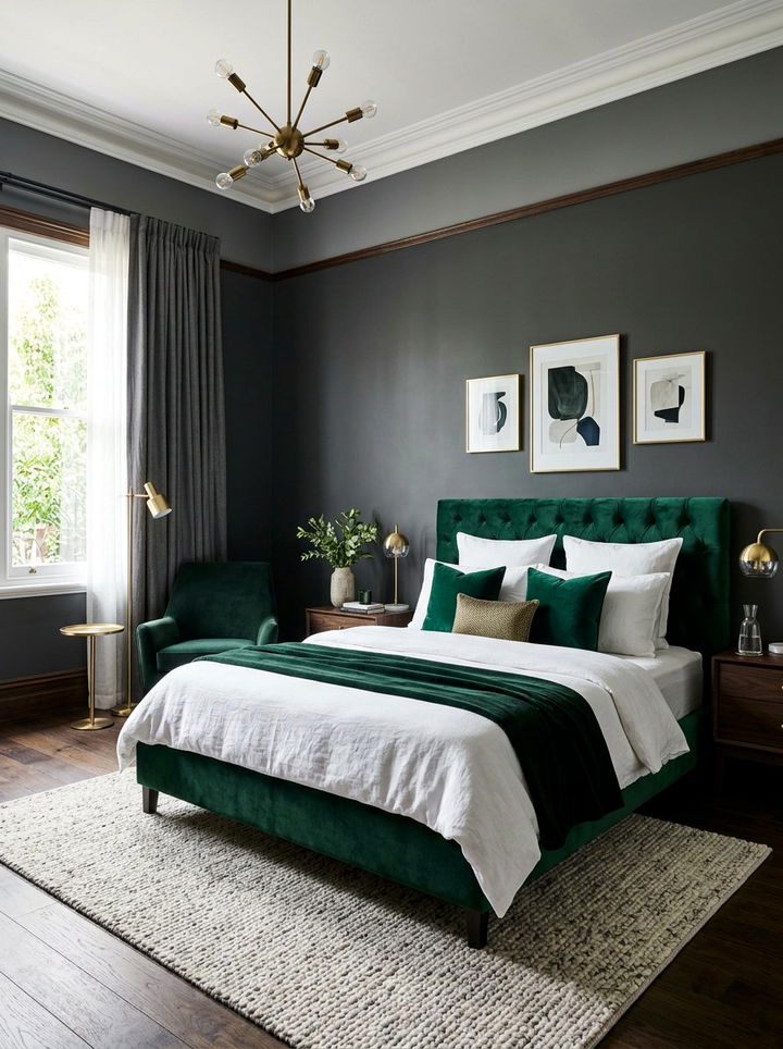 Dark Green Velvet Bedroom - 30 jewel toned bedroom ideas