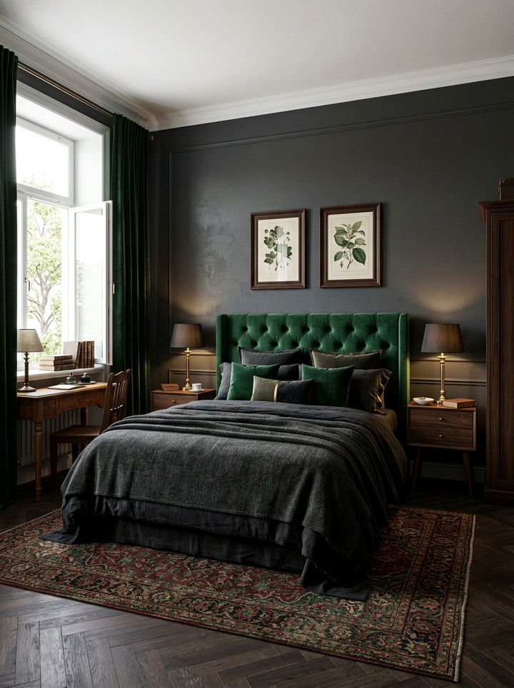 Dark Green Velvet Bedroom - 30 dark academia bedroom ideas