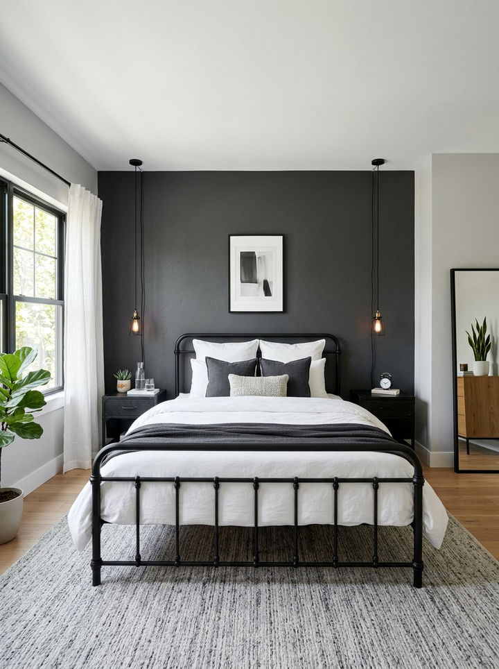 Dark Grey Accent Wall Bedroom - 30 industrial grey bedroom ideas