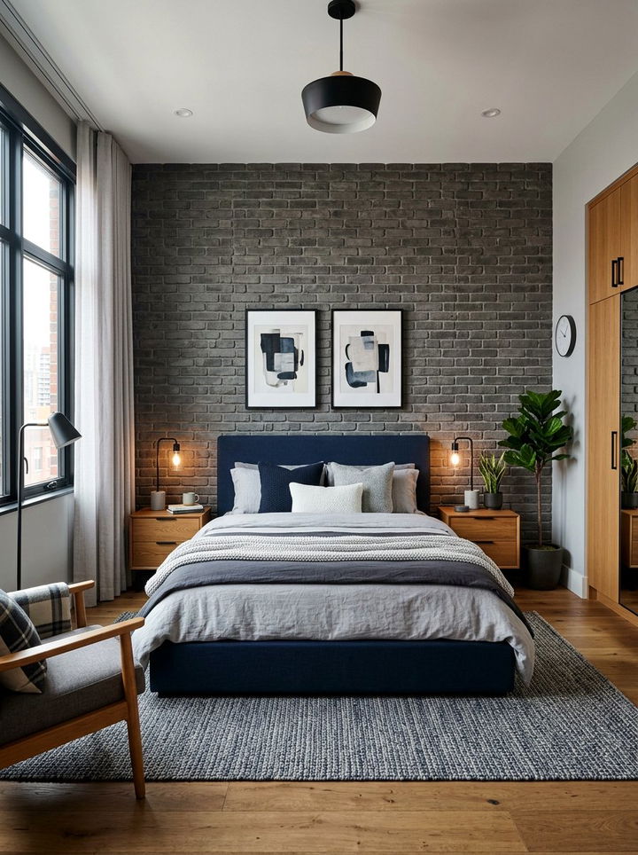 Dark Grey Brick Wall - 30 bedroom brick wall ideas