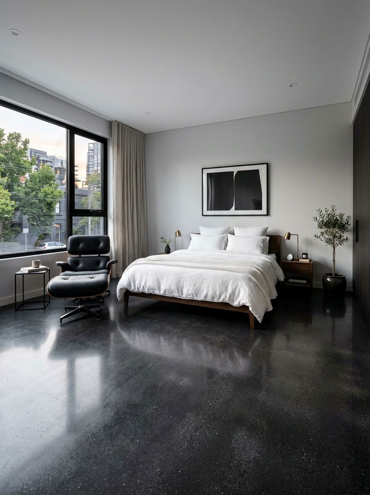 Dark Grey Concrete Bedroom Floor - 30 polished concrete bedroom ideas