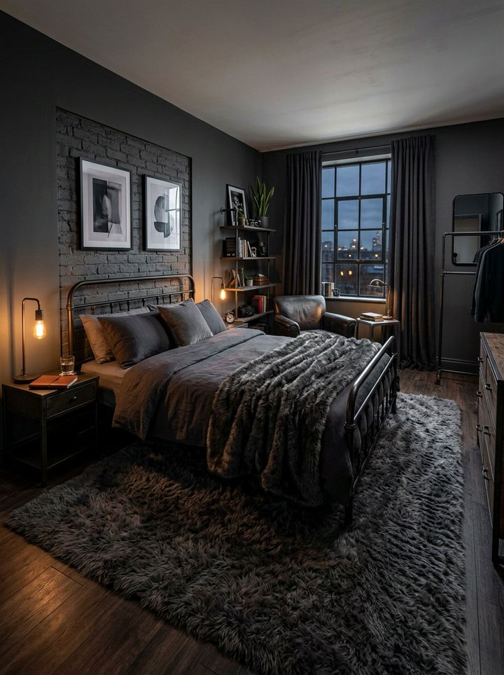 Dark Grey Faux Fur - 30 faux fur bedroom ideas