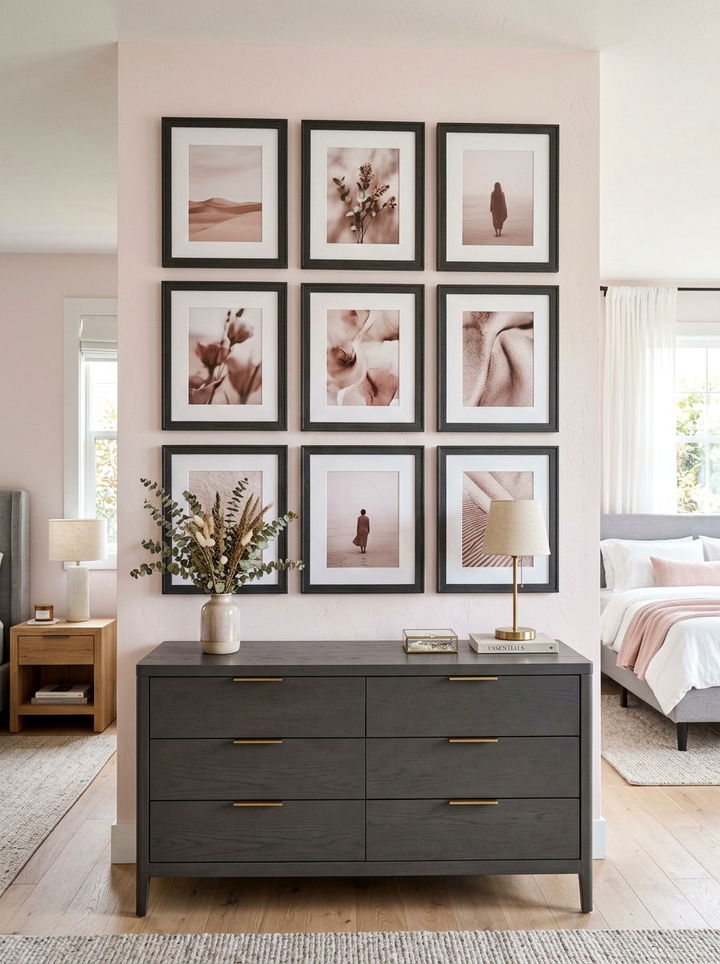 Dark Grey Frames Blush Photography - 30 charcoal and blush bedroom ideas