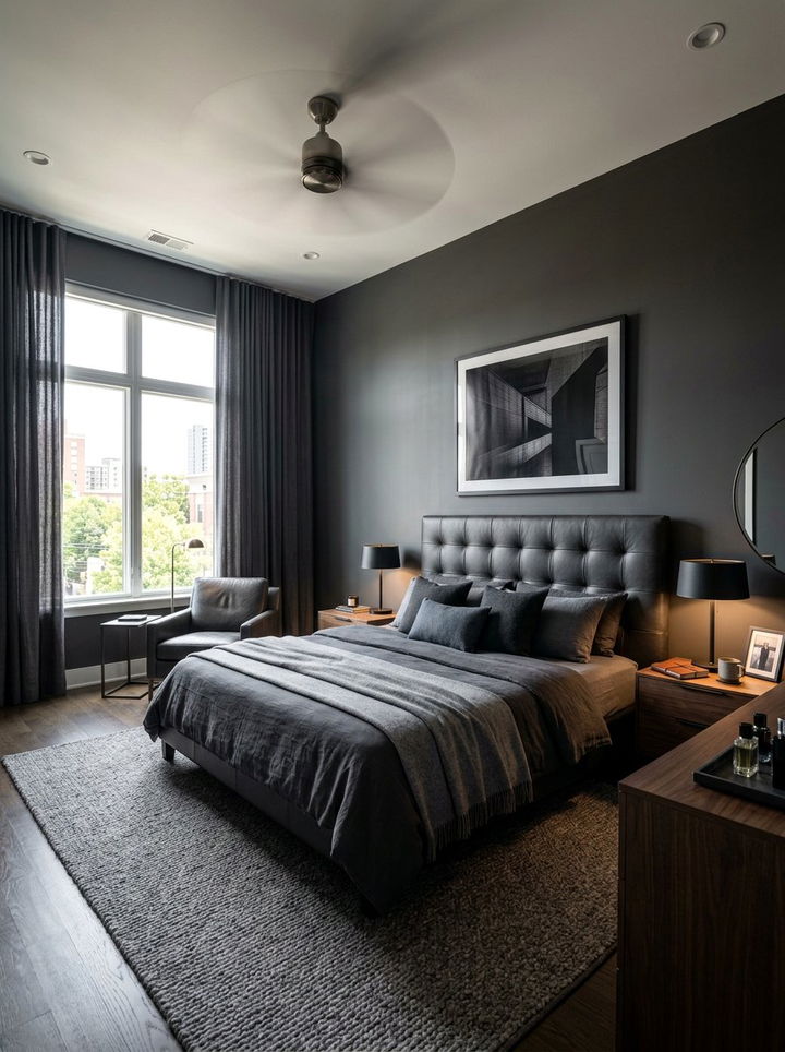 Dark Grey Masculine Bedroom - 30 monochrome bedroom ideas